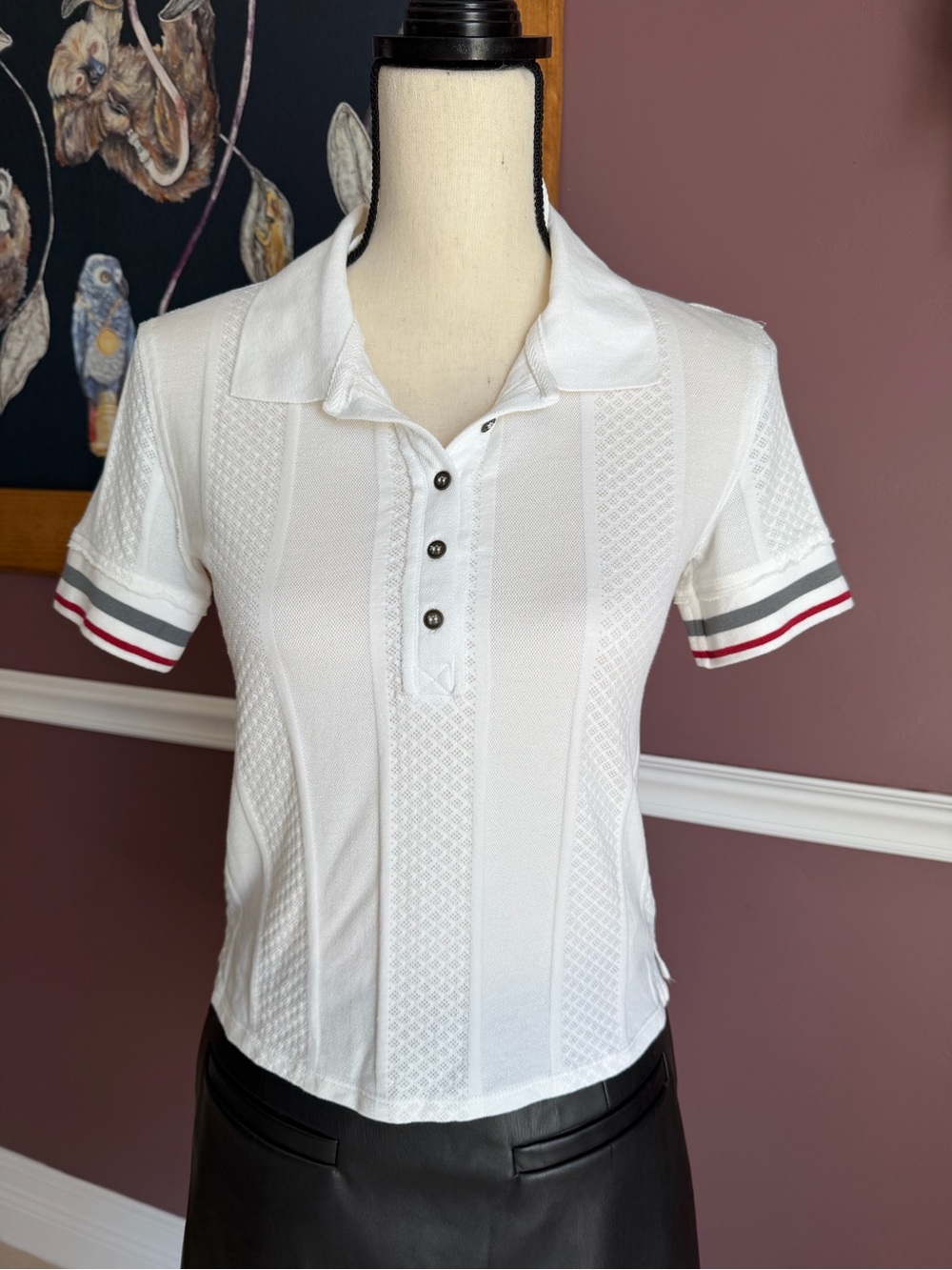 We The Free White Knit Polo with Eyelet Texture Size XS